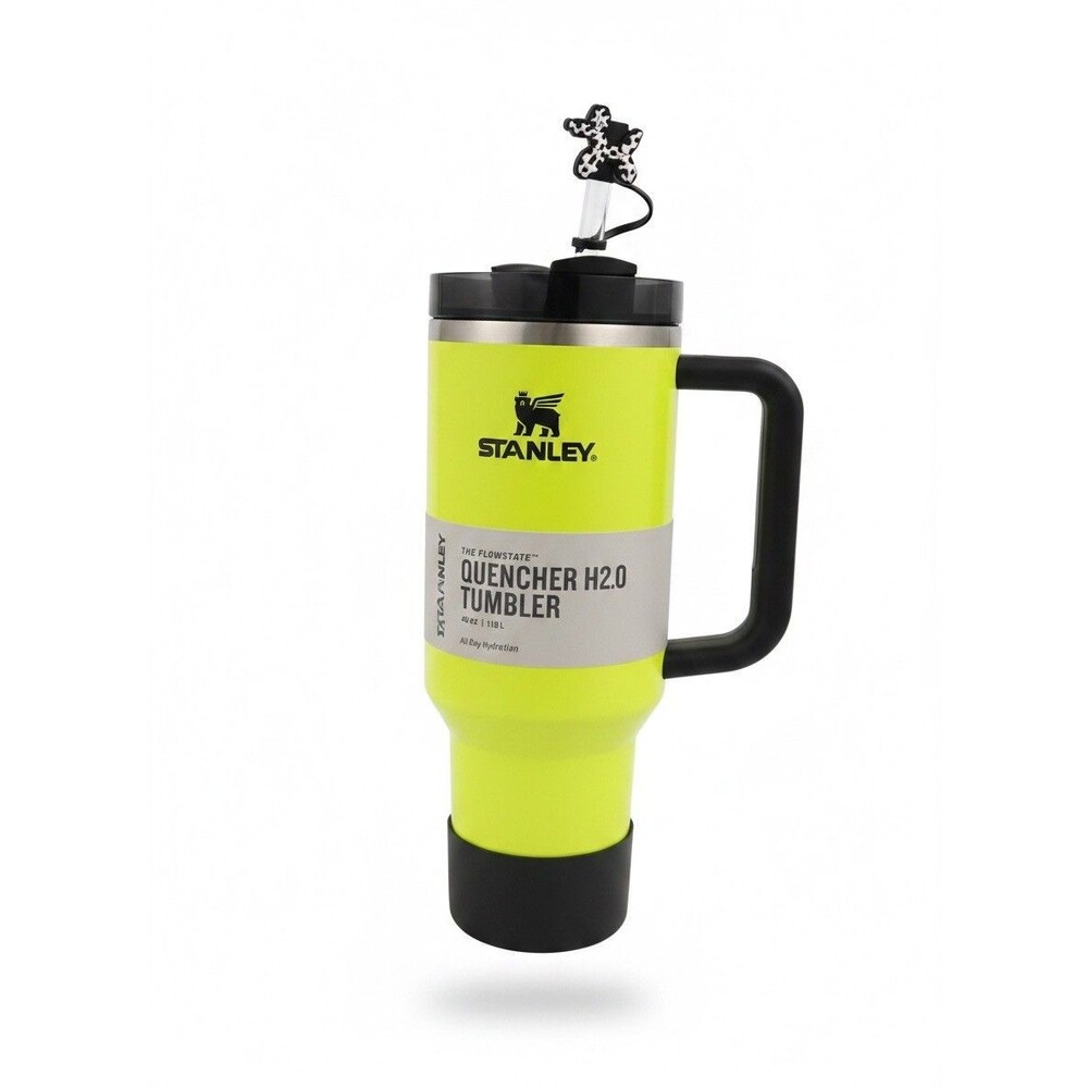 Stanley 40 oz Neon Yellow Spring Fling Quencher H2.0 Flowstate Tumbler + acces.